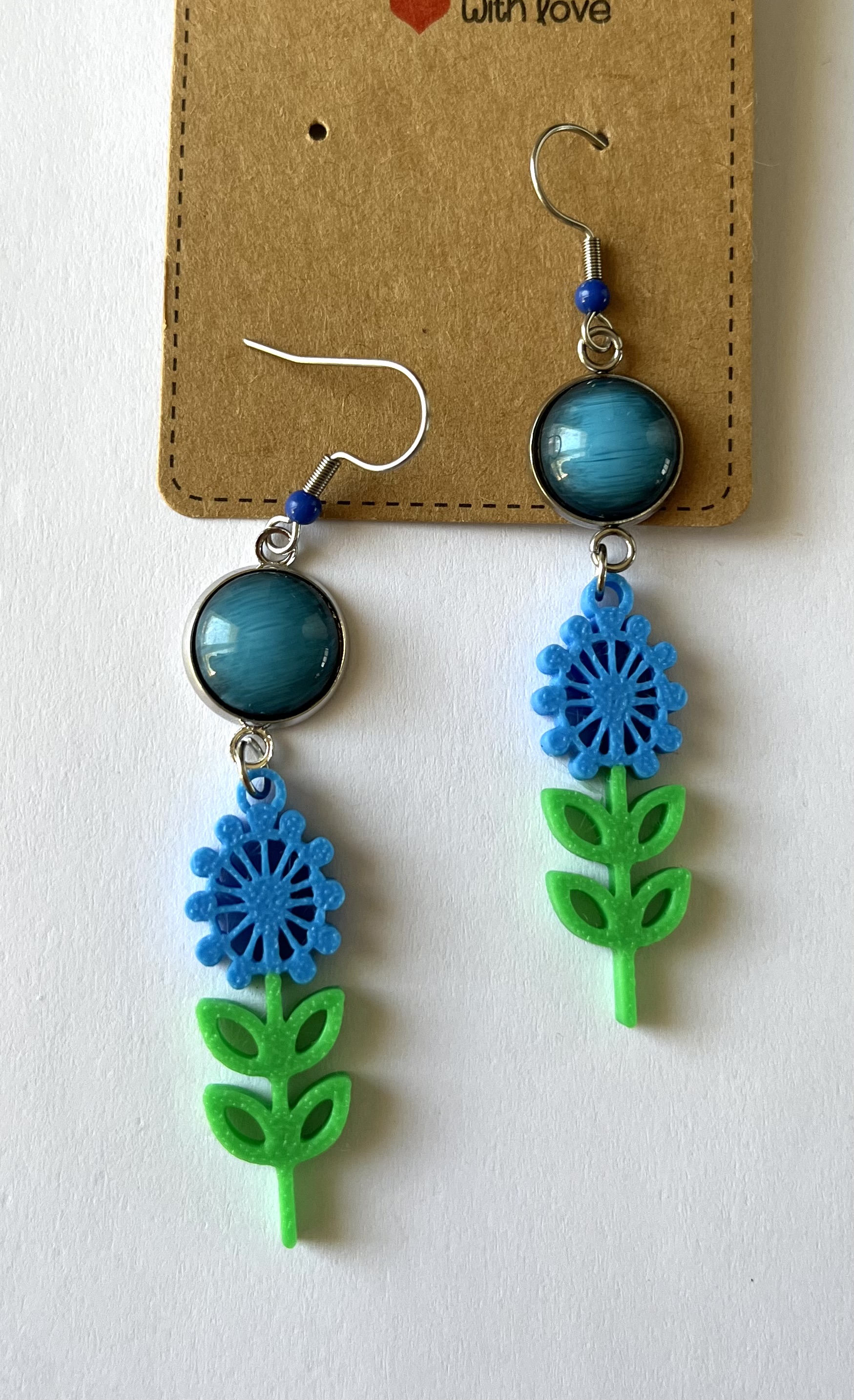 Boucles fantaisies Fleurs bleues scandinaves